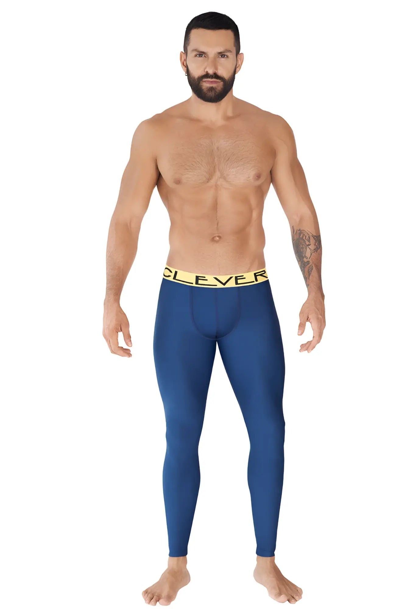 Clever ideal athletic pants dark blue with yellow waistband and black clever lettering size medium