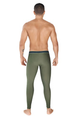 Olive green form-fitting athletic leggings with striped waistband clever ideal size m front view