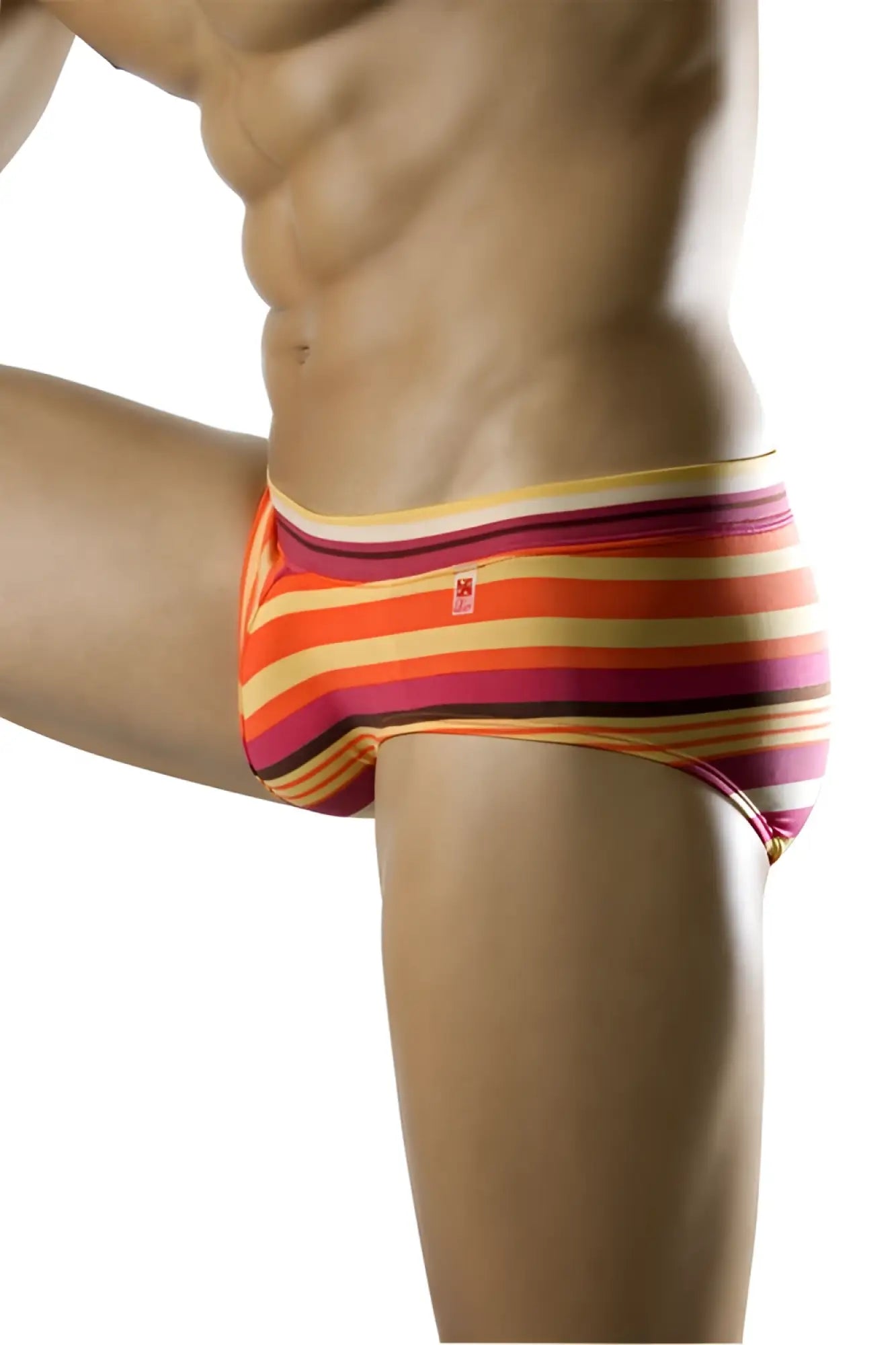 Clever Swim brief tropical swimwear 0514 size S vibrant snug striped men’s briefs in orange pink and yellow hues