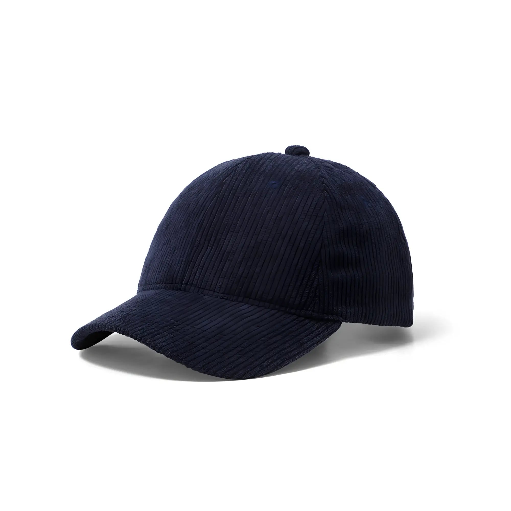 Dark navy corduroy baseball cap with structured crown and curved brim for casual wear