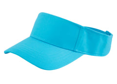 A bright turquoise cotton solid color visor with a curved brim and adjustable strap for sun protection