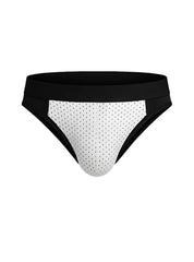 Black and white mesh cotton stretch bikini briefs with a solid black waistband for comfortable wear