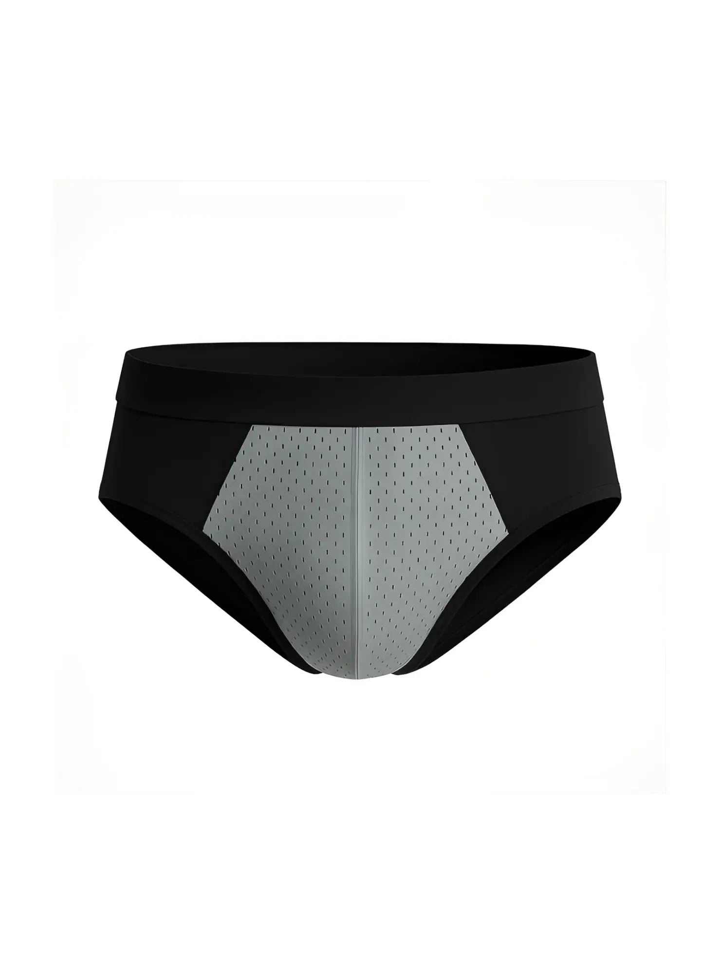 Black and gray cotton stretch athletic briefs with mesh panel design for breathable support