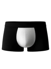 Black men’s cotton stretch trunk boxer briefs with white perforated mesh front panel for comfort and breathability