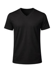 Black v neck cotton t shirt with short sleeves made from soft breathable fabric for casual wear