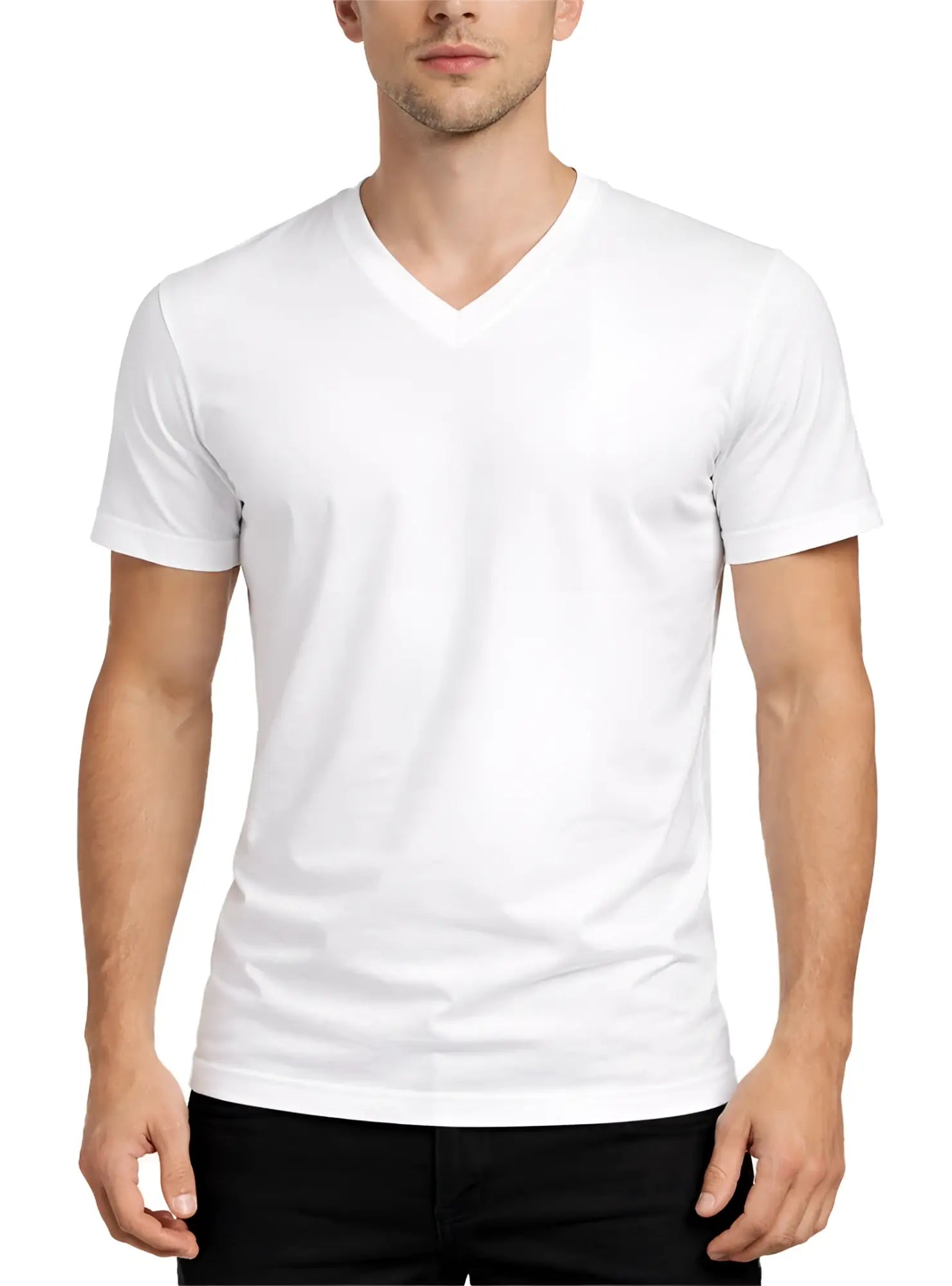 White v neck cotton t shirt made of soft breathable fabric ideal for casual and everyday wear