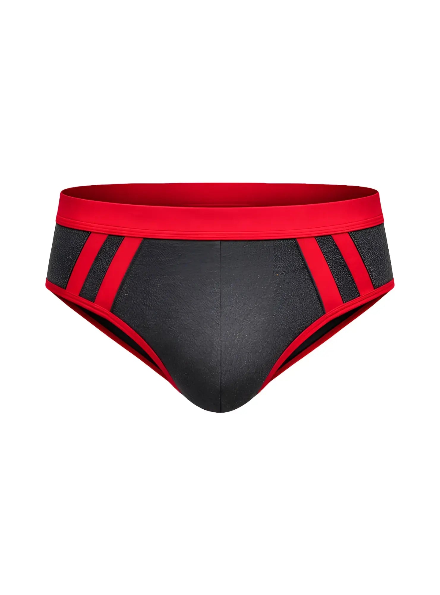 CottonFlex brief athletic briefs in red and black with textured gray front panel and bold red diagonal side stripes