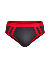 CottonFlex brief athletic briefs in red and black with textured gray front panel and bold red diagonal side stripes