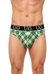 Country style plaids comfort thong green and cream plaid cotton fabric with black waistband and white ug lettering