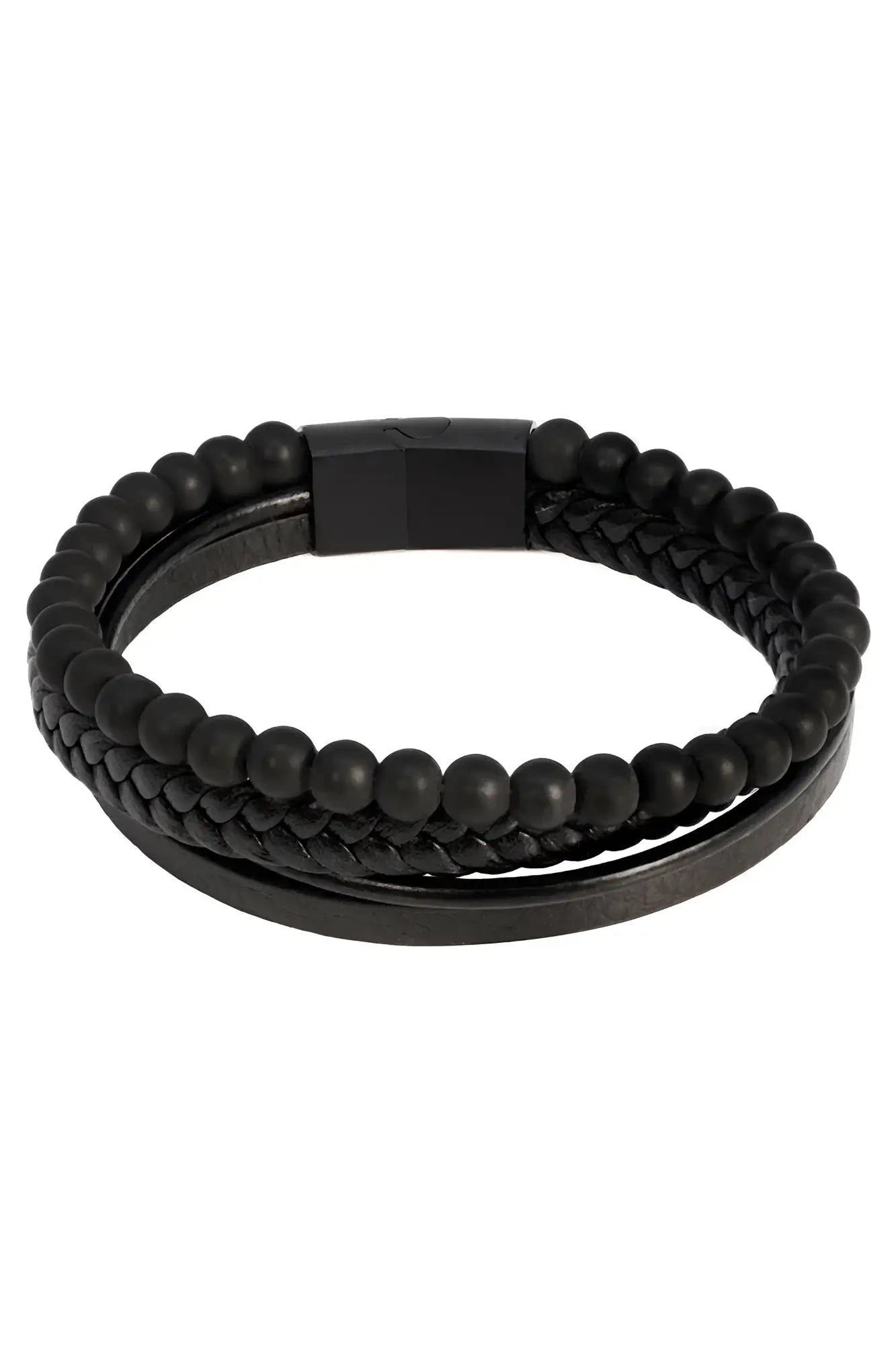 Courant wrinkle bracelet black beaded leather bracelet with sleek magnetic clasp for stylish wear