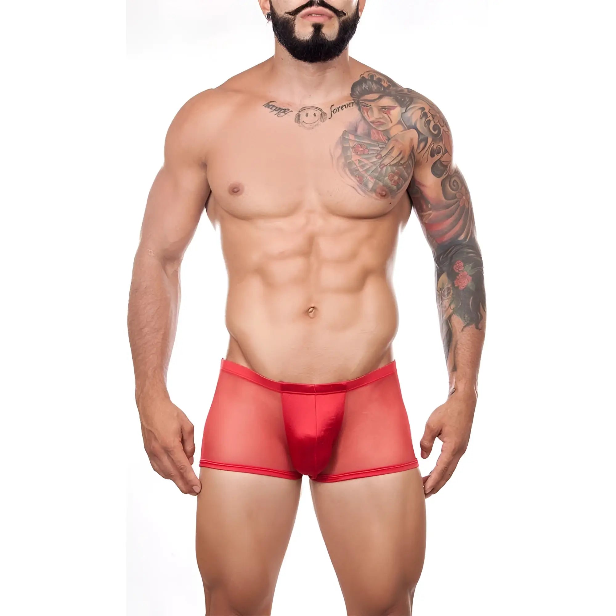 Cover male cm164 boxer trunk red sheer mesh briefs with solid red front panel for comfortable everyday wear