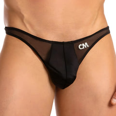 Cover male cmk048 thong black sheer mesh with solid front panel and white cm logo on the side