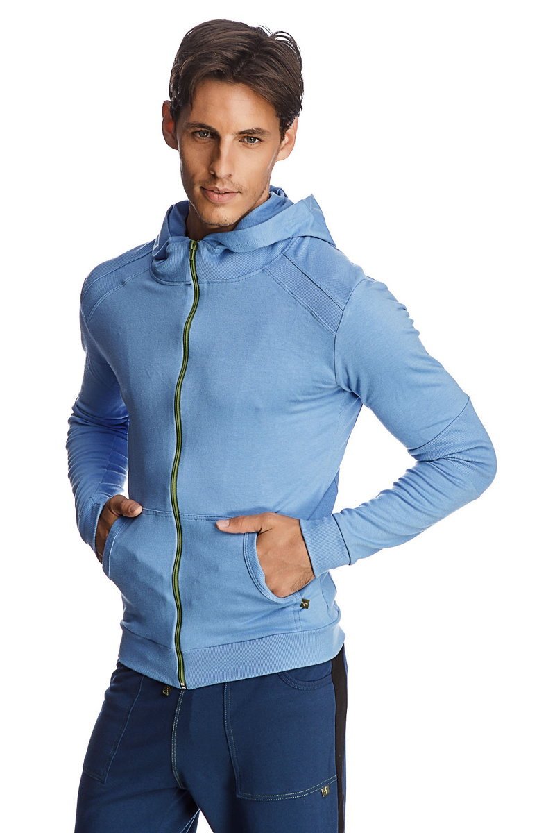 Figurbetonter Crossover Yoga Track Performance Hoodie (Eisblau)