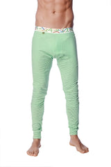 Light green striped crosstrain thermal yoga pant with colorful patterned waistband for men