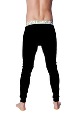 Black crosstrain thermal yoga pant with form-fitting design and green blue abstract patterned waistband