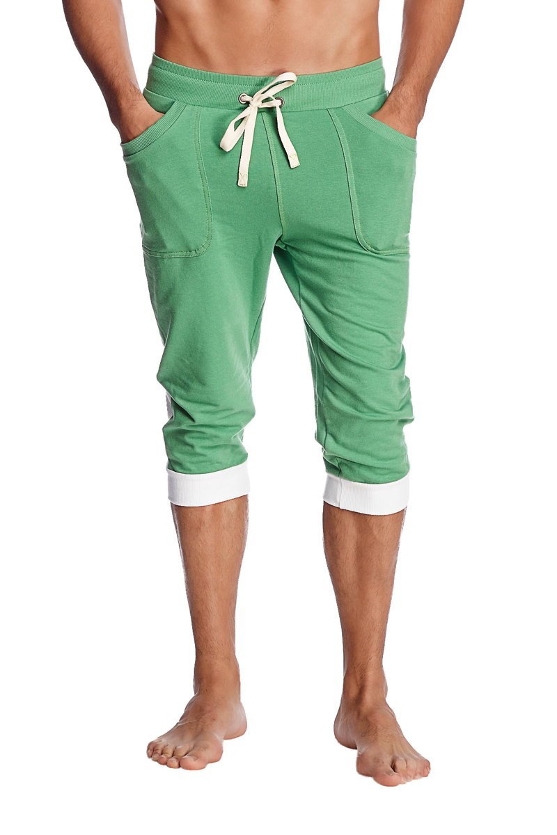 Pantalon de yoga à revers (vert bambou avec blanc)