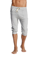Gray heathered cuffed yoga pants with side pockets and drawstring waistband for comfortable activewear