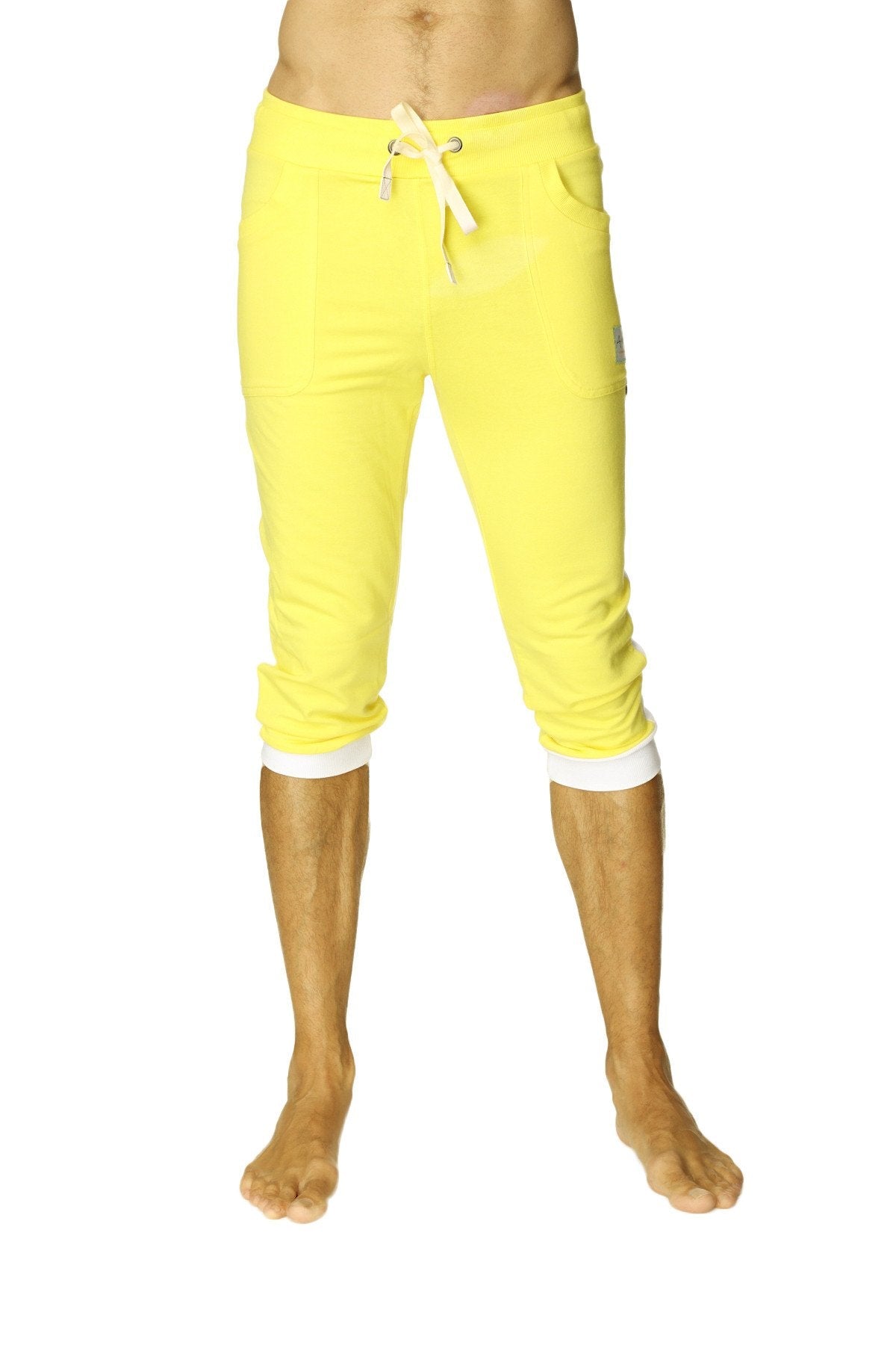 Pantalon de yoga à revers (Jaune tropical avec blanc)
