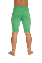 Cuffed yoga short in bamboo green featuring elastic waistband ribbed cuffs made from breathable fabric