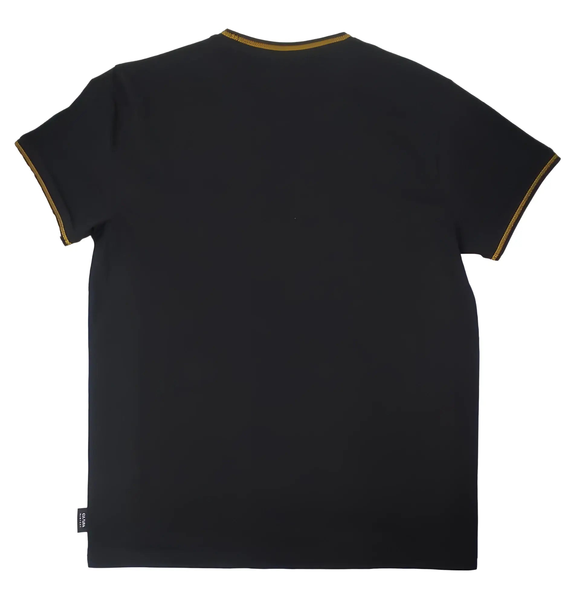 Black cultura t-shirt with gold trim along neckline and sleeve hems short-sleeved casual top