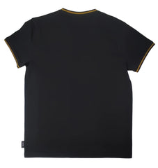 Black cultura t-shirt with gold trim along neckline and sleeve hems short-sleeved casual top