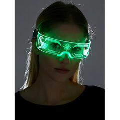 Cyberpunk light up glasses with green glowing circuit patterns and a sleek transparent futuristic frame