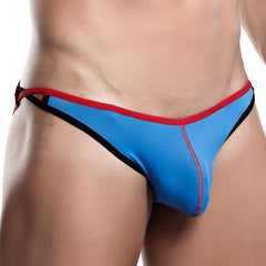 Daddy dde022 jockstrap in blue black and red thong design with smooth fabric finish front view