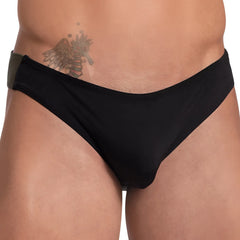 Black Daddy DDE052 jockstrap briefs with solid smooth fabric and contrasting olive green side panel