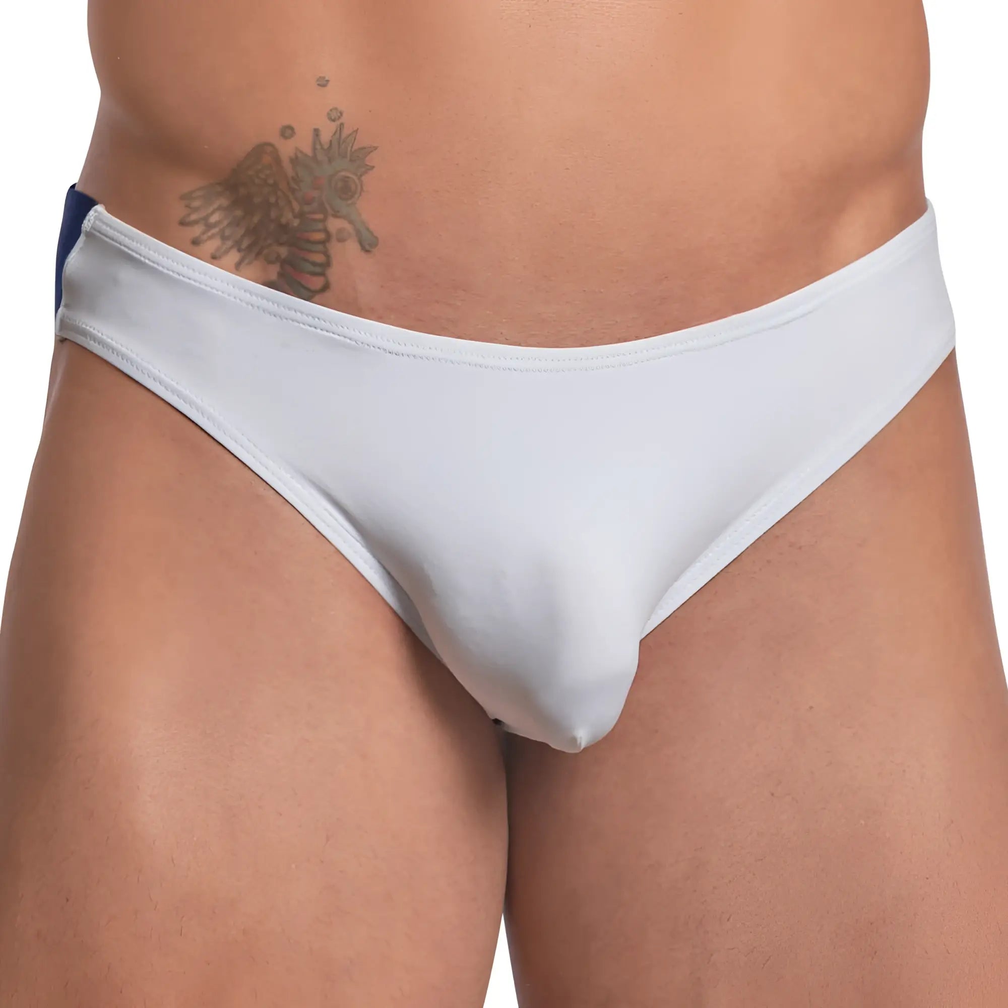 Daddy dde052 jockstrap white briefs with blue accent on side seam designed for comfortable support