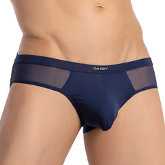 Navy blue daddy brand briefs with sheer mesh side panels for a stylish and breathable fit in the daddy dde060 jockstrap