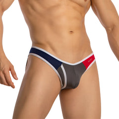 Navy blue gray and red panelled daddy brand menâ€™s briefs with white trim in daddy dde061 jockstrap style