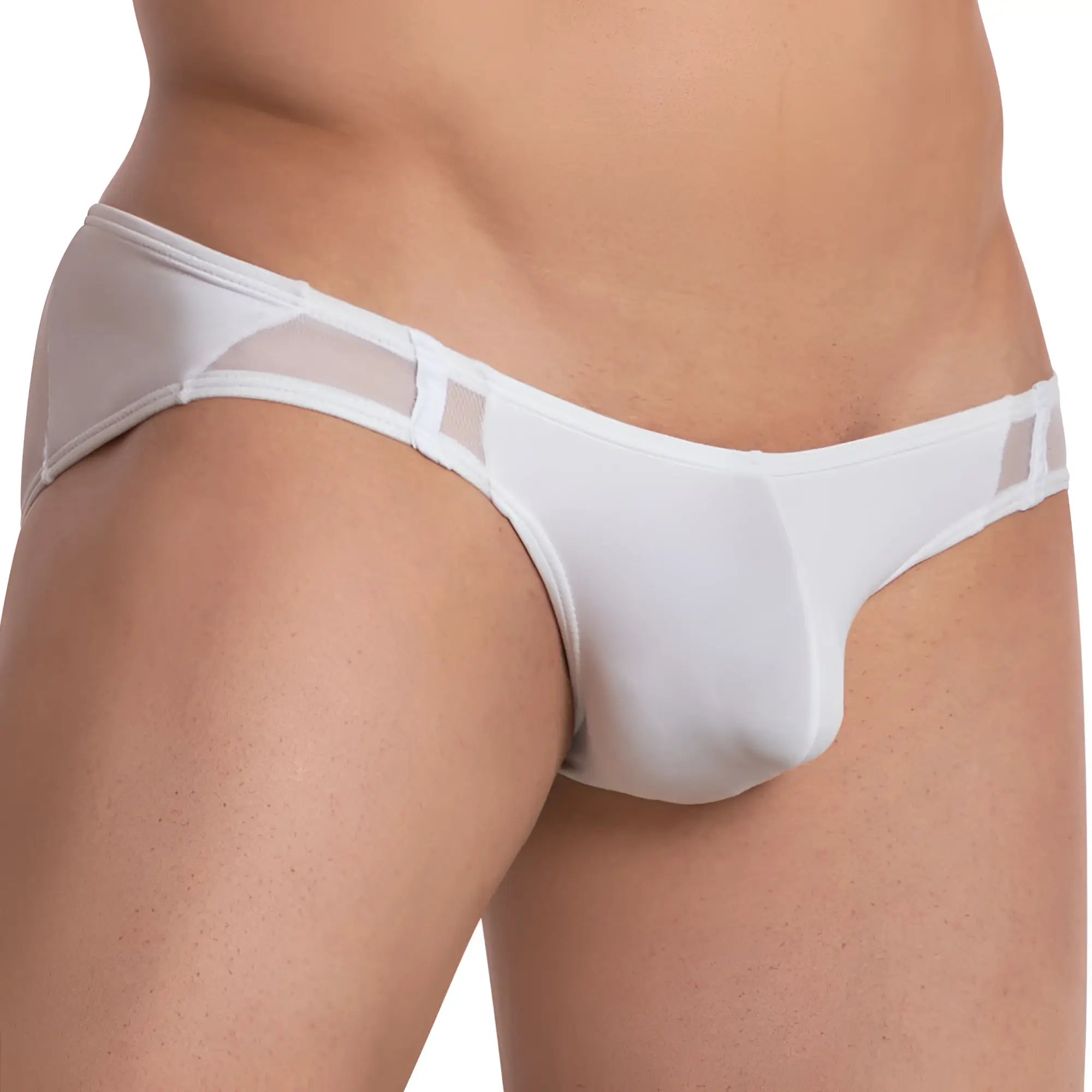 White sheer mesh Daddy DDJ016 brief with solid white waistband and side panels for breathable comfort
