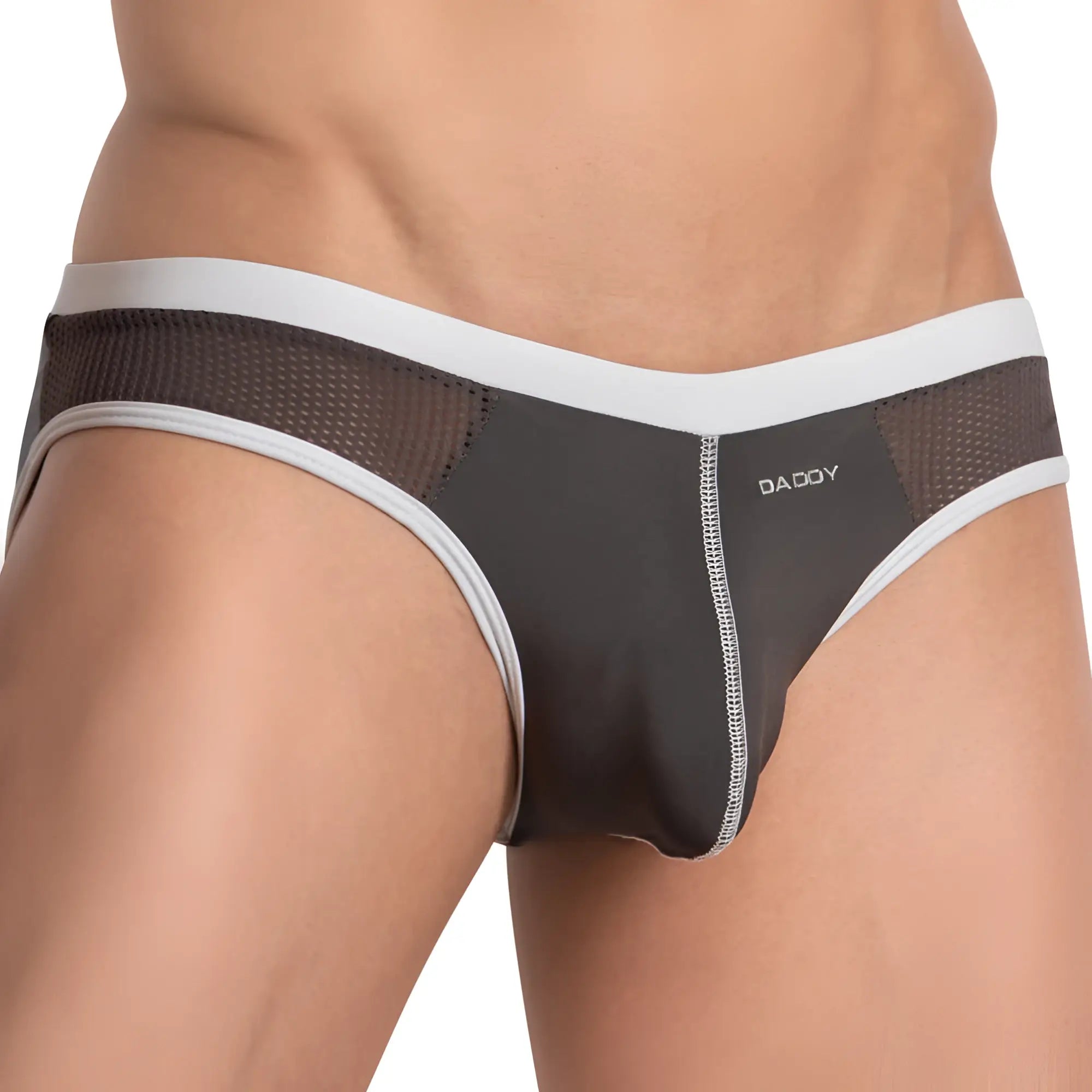 Dark gray daddy ddj030 briefs with white trim and breathable mesh panels for comfortable everyday wear