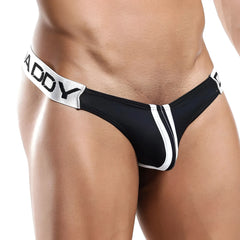 Black and white daddy brand thong ddk018 with sleek form-fitting design showing the back side of the product