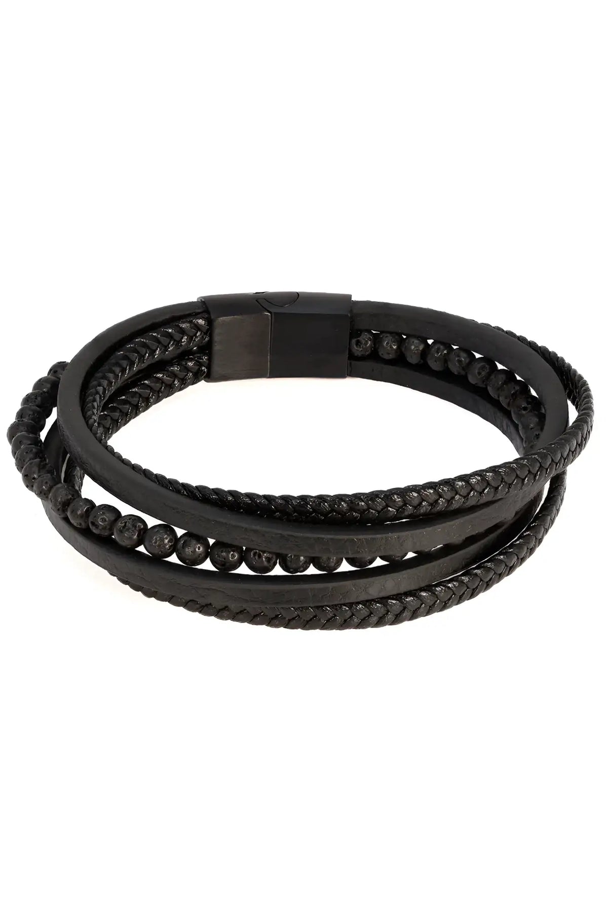 Dandyish whim bracelet black braided leather with magnetic clasp and beaded detailing for stylish wear