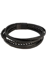 Dandyish whim bracelet black braided leather with magnetic clasp and beaded detailing for stylish wear