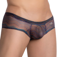 Translucent brown and blue patterned mesh briefs with geometric design daniel alexander dag008 boxer brief