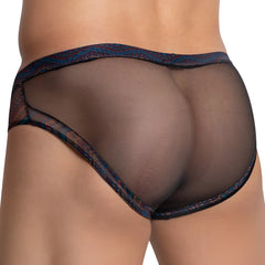 Daniel alexander dai083 bikini brief in black mesh with dark blue and red patterned trim for comfortable wear