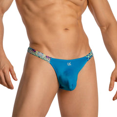 Vibrant blue daniel alexander dak077 thong with bold leopard print waistband featuring pink and purple accents