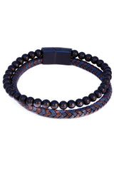 Black beaded and braided leather daper fad bracelet with sleek magnetic clasp for stylish everyday wear