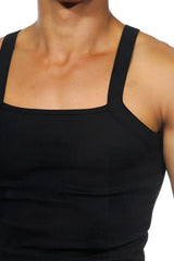 Black darkzone strappy ribbed tank top with square neckline thin straps and soft fabric size small