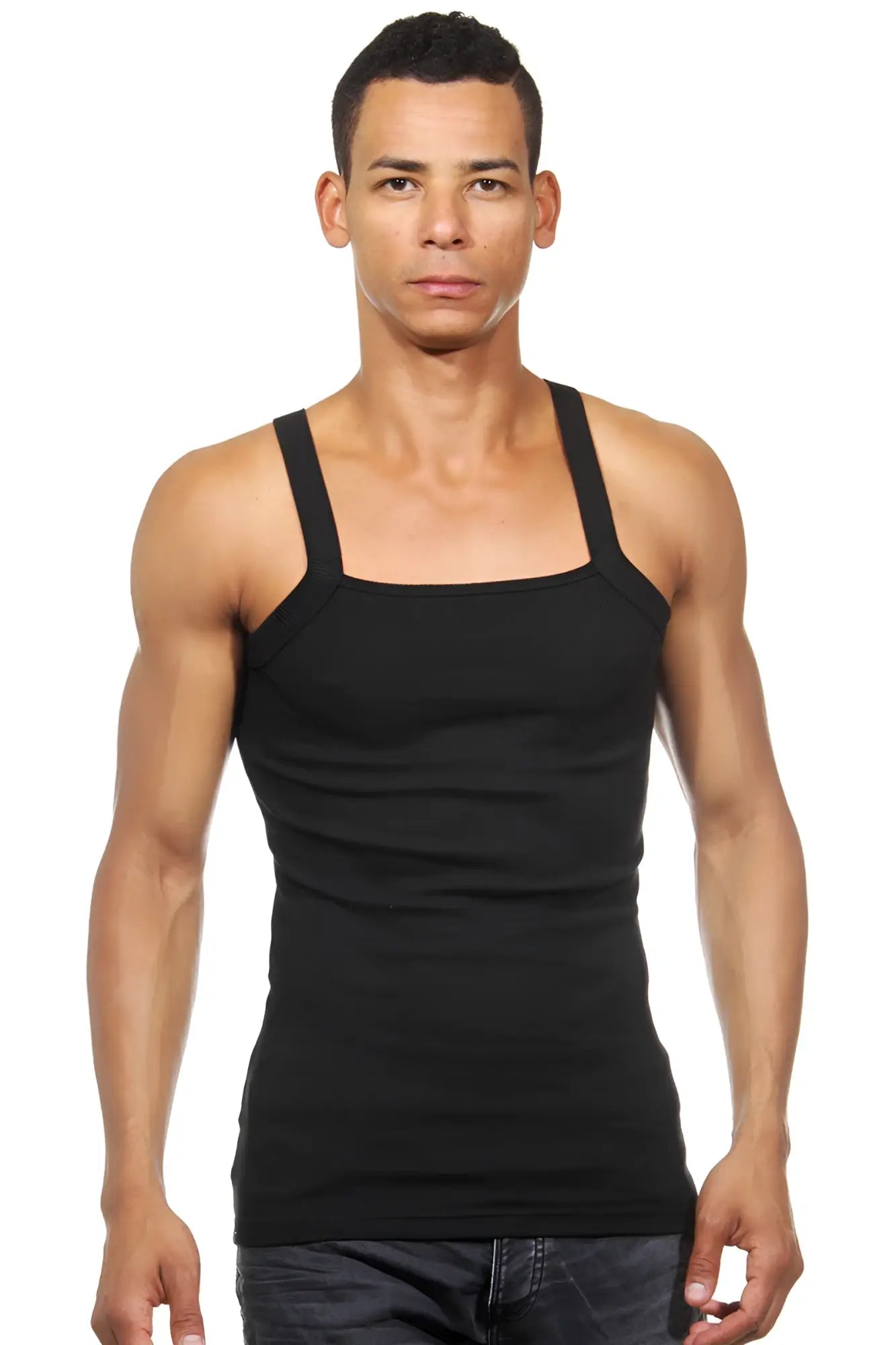 Black sleeveless ribbed tank top with square neckline and thin straps darkzone size s DZN7103SY