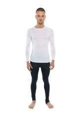White long-sleeved compression designer raglan crew-neck tee with subtle seam detailing in arctic white color