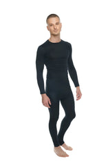Black long-sleeved full-body compression suit made of carbon black fabric for athletic performance and support