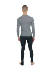 Designer raglan crew-neck tee long sleeve in steel gray with subtle horizontal ribbing and a snug athletic fit