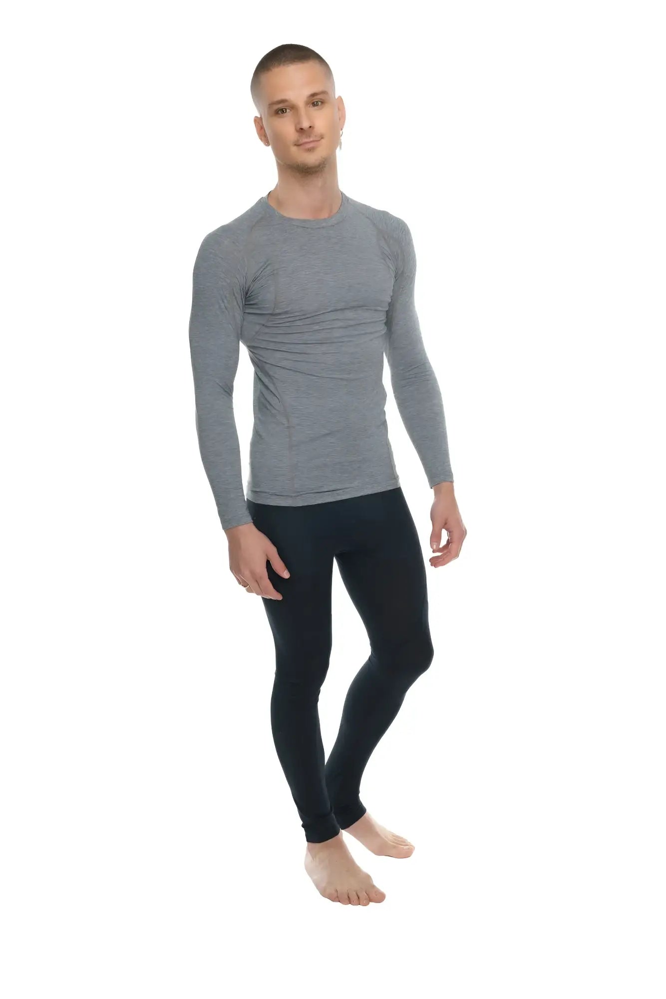 Designer raglan crew-neck long sleeve tee in steel gray with a subtle texture and thermal fabric for warmth
