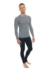 Designer raglan crew-neck long sleeve tee in steel gray with a subtle texture and thermal fabric for warmth
