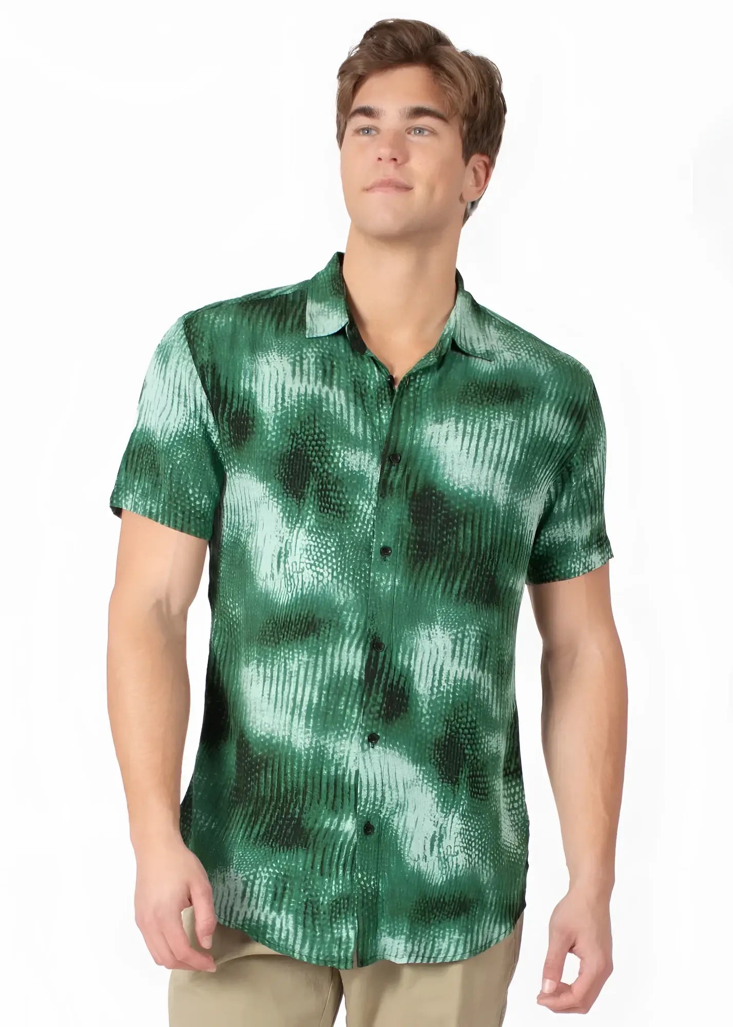 Diffuse abstract s s shirt green and black tie dye short sleeved button up shirt perfect for casual wear
