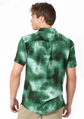 Diffuse abstract s s shirt green and black tie-dye short-sleeved button-up with textured wavy pattern