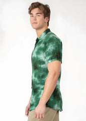Diffuse abstract s/s shirt green tie-dye short-sleeved polo with ribbed texture soft breathable fabric